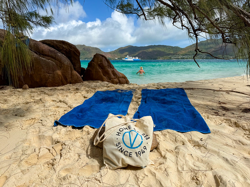 David Stock swimming at Anse Jose on a Seychelles cruise with Variety Cruises