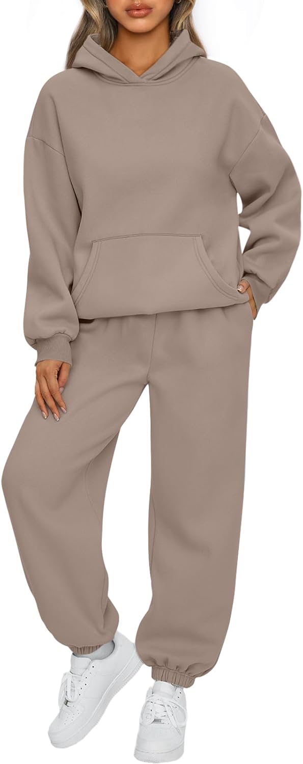 Automet Wanita 2 Sepotong Set 2025 Ukuran Plus Musim Gugur Liburan Fashion Lounge Suit Perjalanan Bandara Celana Santai Pakaian Musim Dingin Pakaian Olahraga Coffeegray M