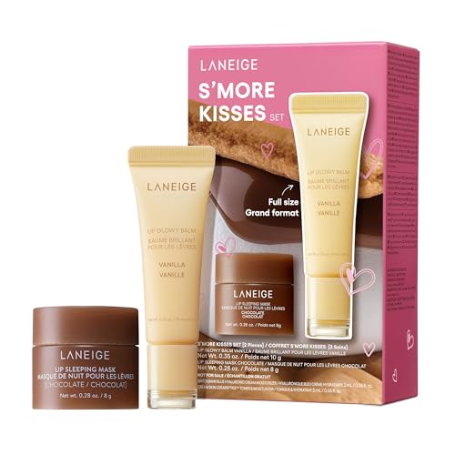 Laneige S'more Kisses Set: Masker Tidur Bibir Cokelat yang Menghidrasi & amp; Balsem Bibir Berkilau Vanila