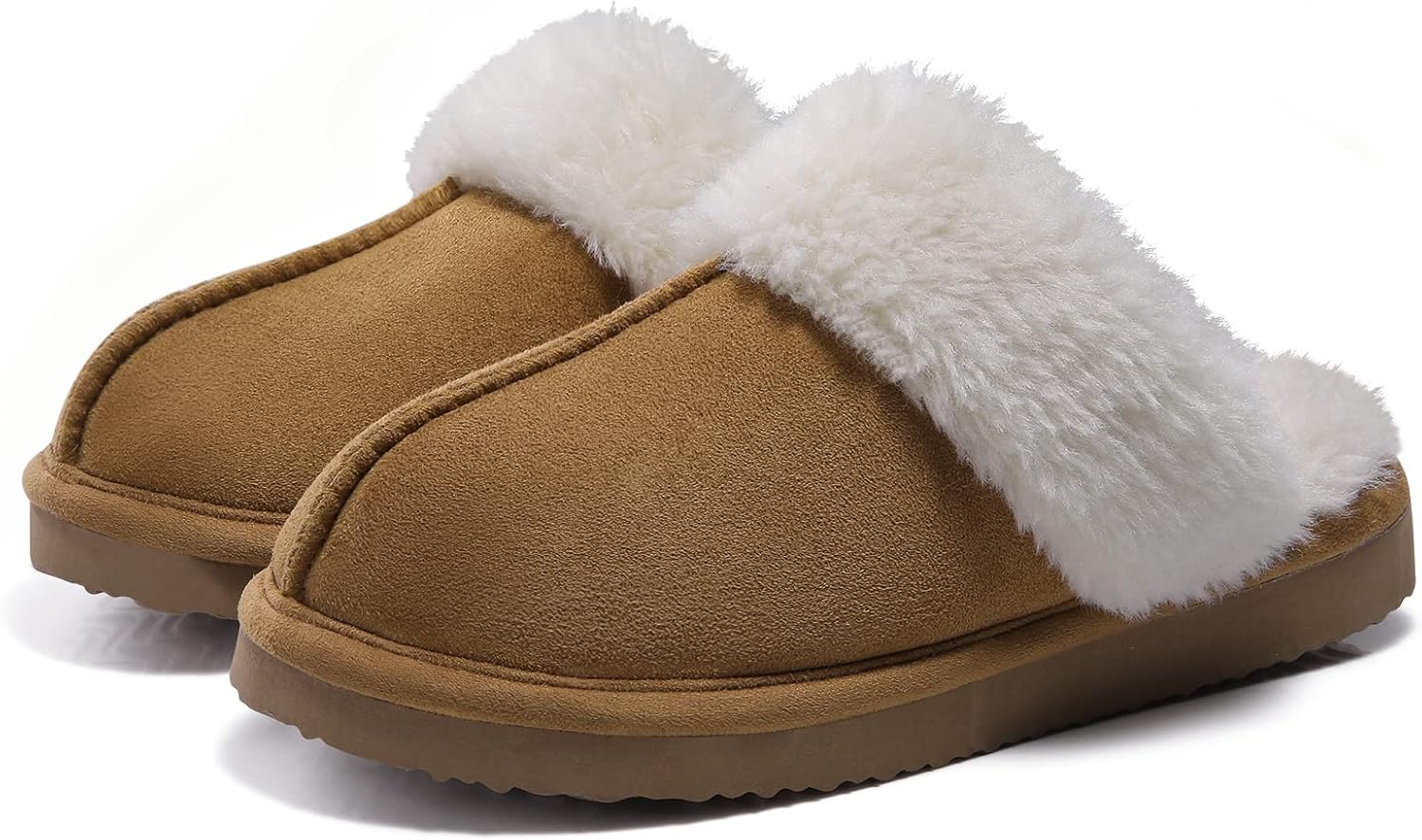 Sandal Busa Memori Fuzzy Wanita Litfun, Sepatu Rumah Musim Dingin, Dalam dan Luar Ruangan Halus, Warna Kastanye, 8-8.5