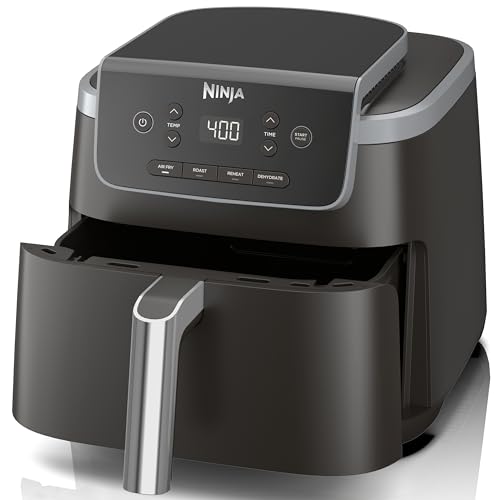 Ninja | Penggorengan bebas minyak | 4-In-1 Pro menggoreng, memanggang, hangat, kering | 5 meter kubik. kapasitas, dapat menampung hingga 4 pon kentang goreng, suhu maksimum 400f | Keranjang antilengket & Piring Lebih Renyah | 120v | Abu-abu | AF141