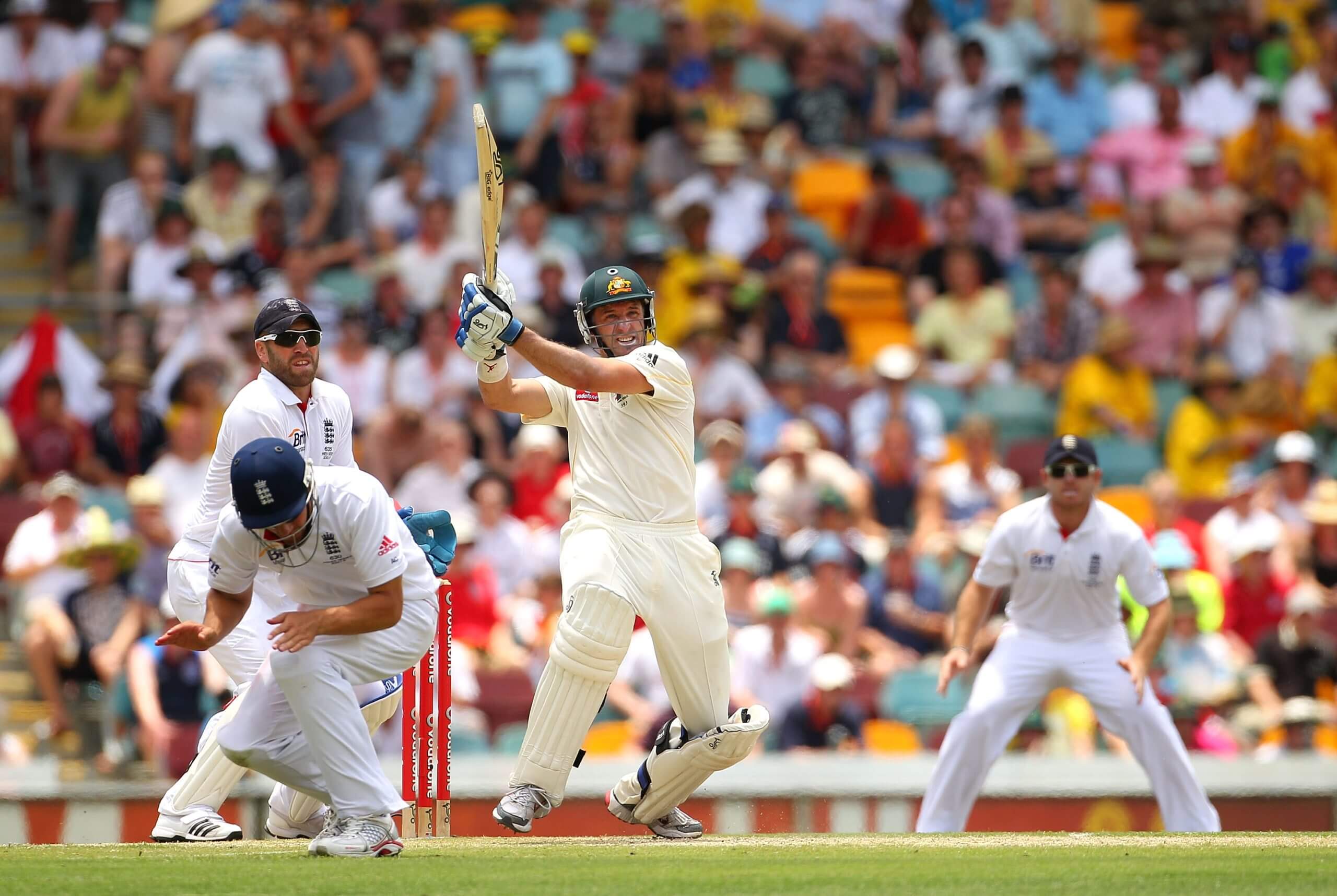 Mike Hussey pulls a boundary to leg