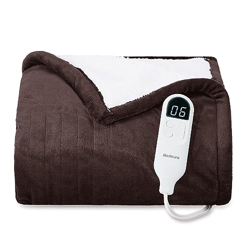 Selimut Lempar Berpemanas Bedsure - Selimut Listrik Pemanasan Cepat, Flanel Hangat Lembut dengan 4 Pengaturan Waktu, 6 Pengaturan Panas, Hadiah Hangat untuk Nenek Kakek (50x60 Inci, Coklat)
