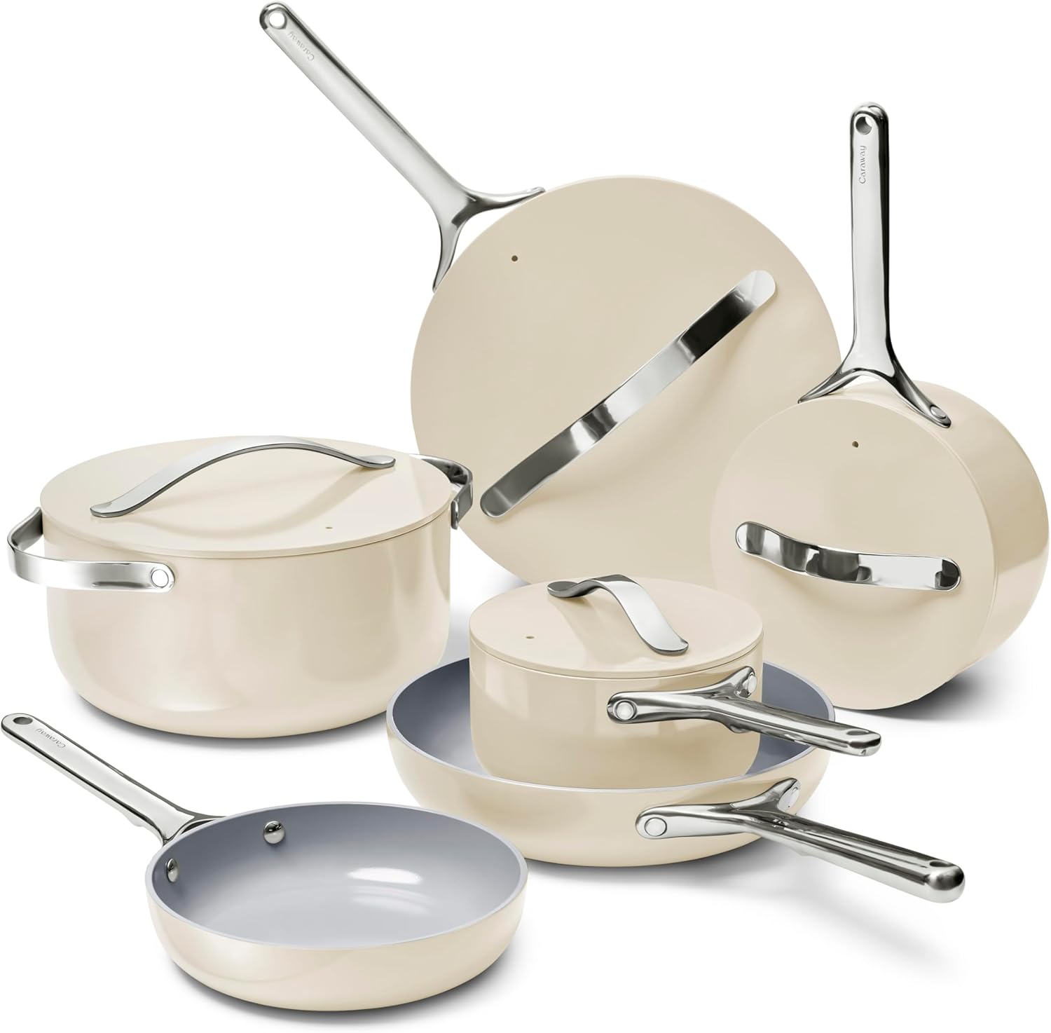Set Peralatan Masak Anti Lengket Keramik Jintan Deluxe (16 Buah) Panci, Wajan, Tutup, dan Penyimpanan Dapur - Pfas & amp; Bebas Pfoa - Oven & Pan Set Dapat digunakan dengan semua model kompor - warna krem