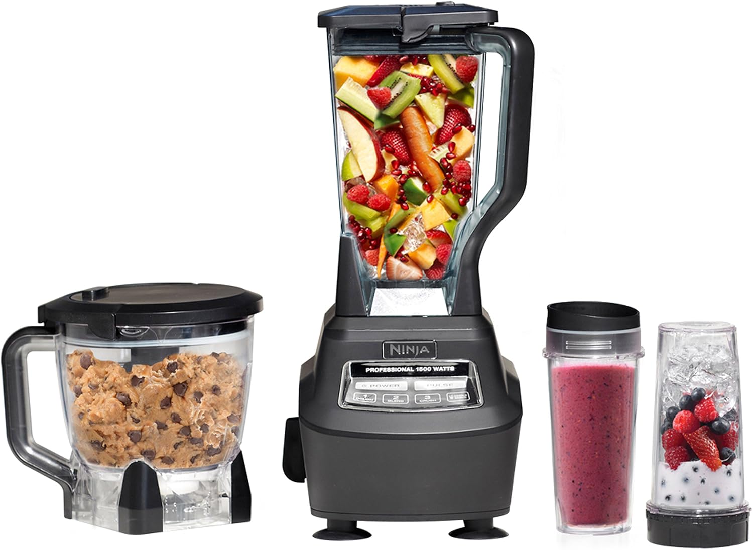 Sistem Dapur Ninja Mega 1500 Watt 72 Oz Blender Ukuran Penuh & amp; Pengolah Makanan 8 Cangkir dengan (2) 16 oz. Piala To-Go, Teknologi Penggilingan Terintegrasi - Smoothie, Es Hancur, Haluskan, Tepung & amp; Tambahan, hitam, Bl770