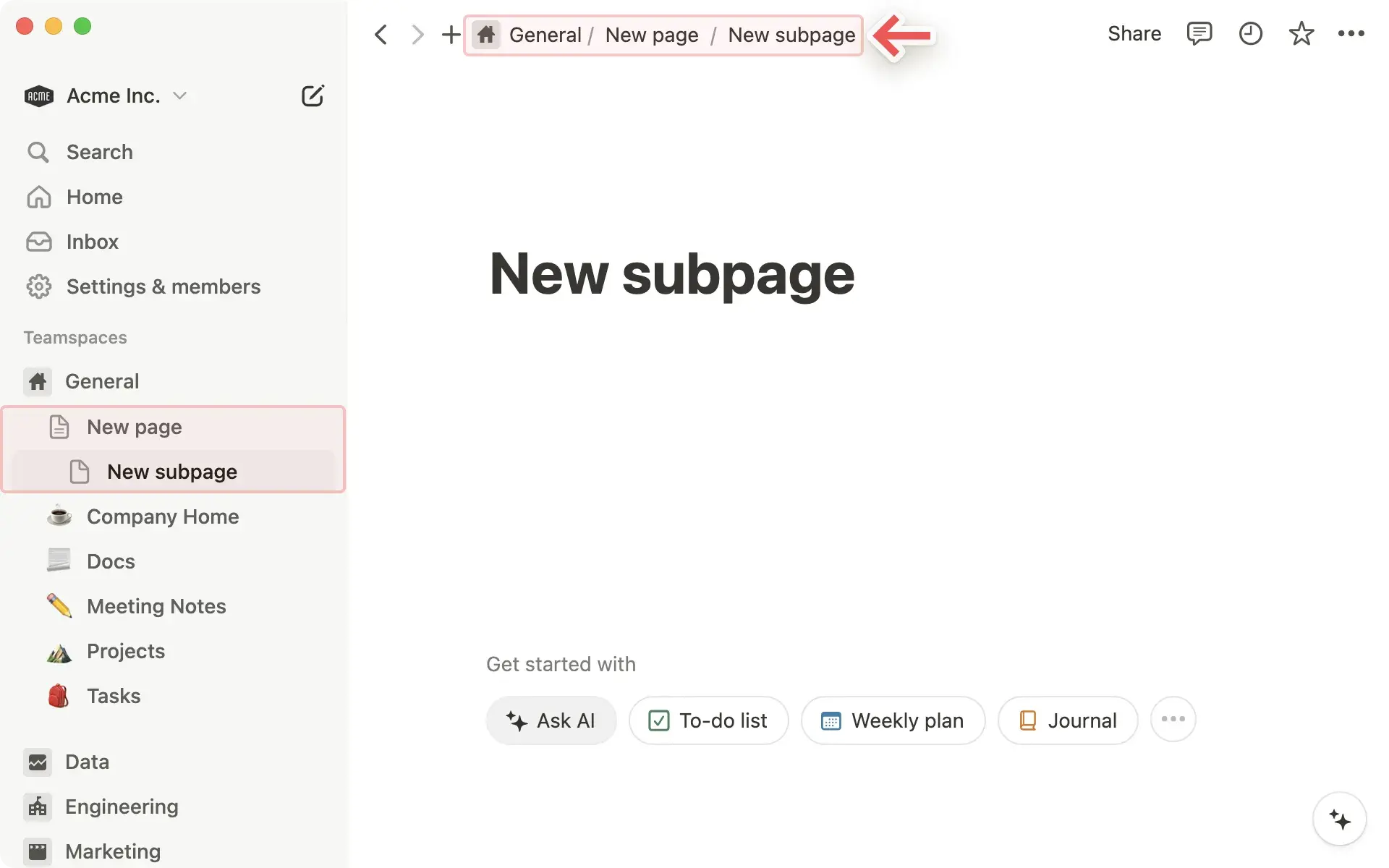 a screenshot of a notion workspace, highlighting notion’s approach to loop marketing