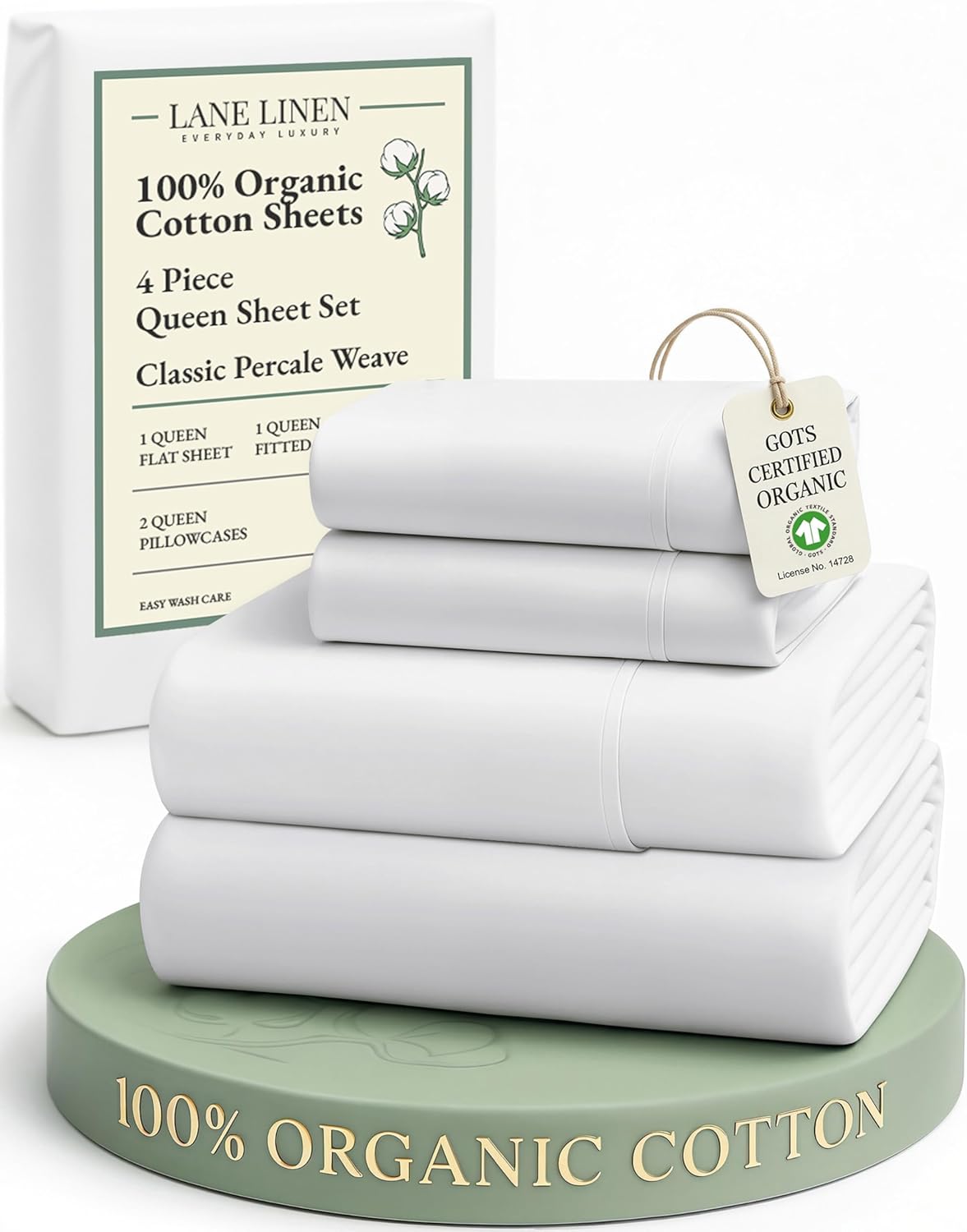 Set Seprai Linen Lane 100% Katun Organik Ramah Lingkungan Lembut & Fleksibel sepenuhnya 15" Seprai berkantong dalam Cuci dengan mesin dingin, alami, dosis rendah. S&aaacute;Sprei putih Queen- Putih