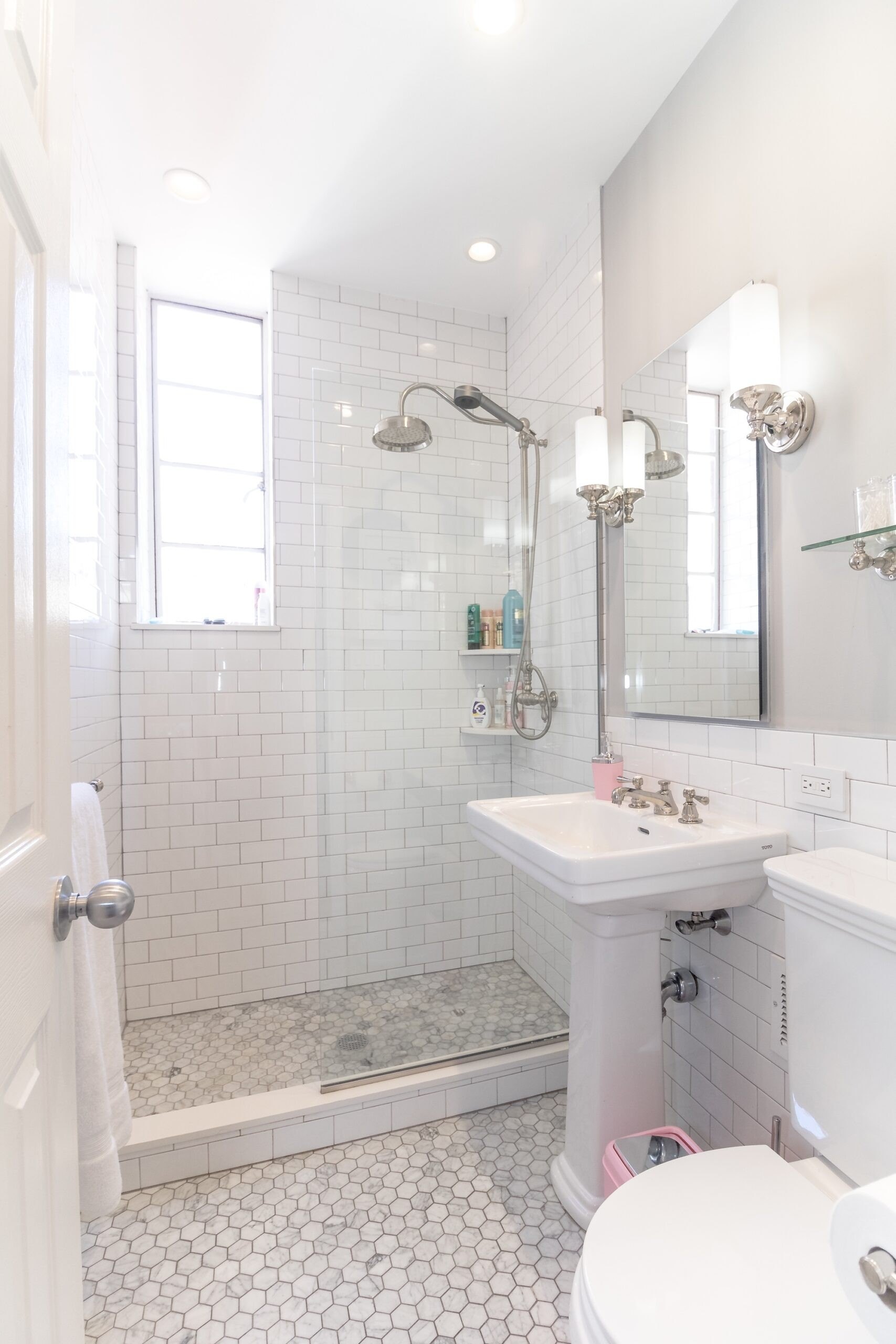 A colleague at a previous company assisted Taylor when she gave the studio's sole bathroom a makeover.