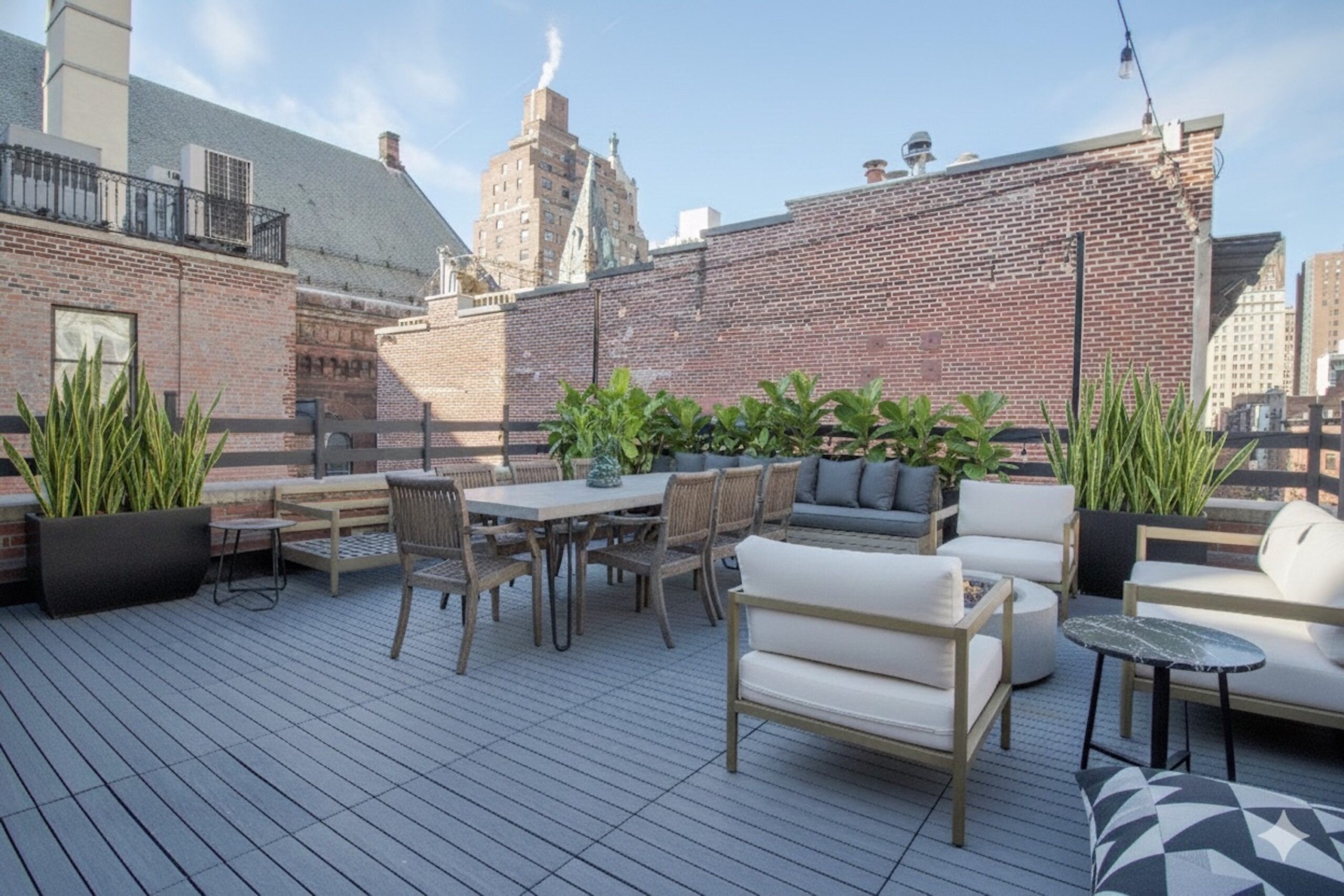 Taylor enjoys entertaining on her 350-square-foot terrace.