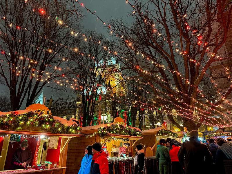 Quebec City German Christmas Markets overlooking the Frontenac in Canada