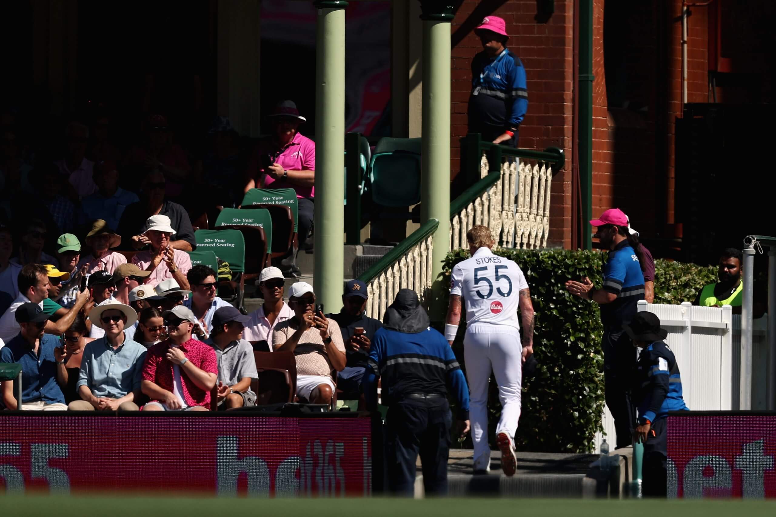 Ben Stokes limps back to the pavilion after pulling his groin bowling his 10th delivery of day four