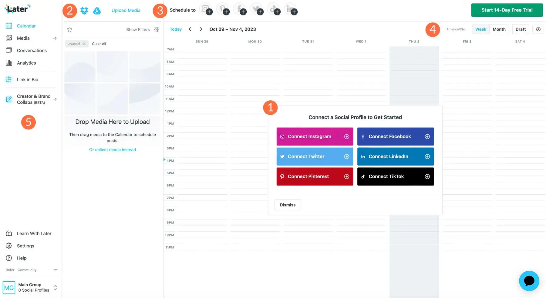 social media scheduler screenshot from later
